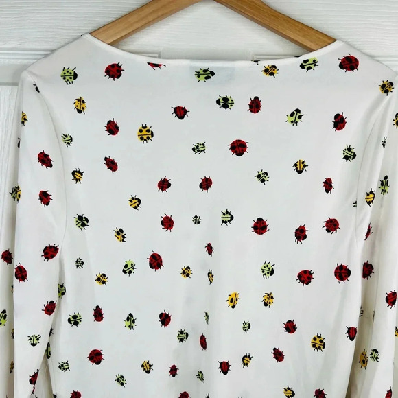 ModCloth Women's White with Ladybug Print A-Line Mini Dress Size L Bell Sleeve - Picture 8 of 13